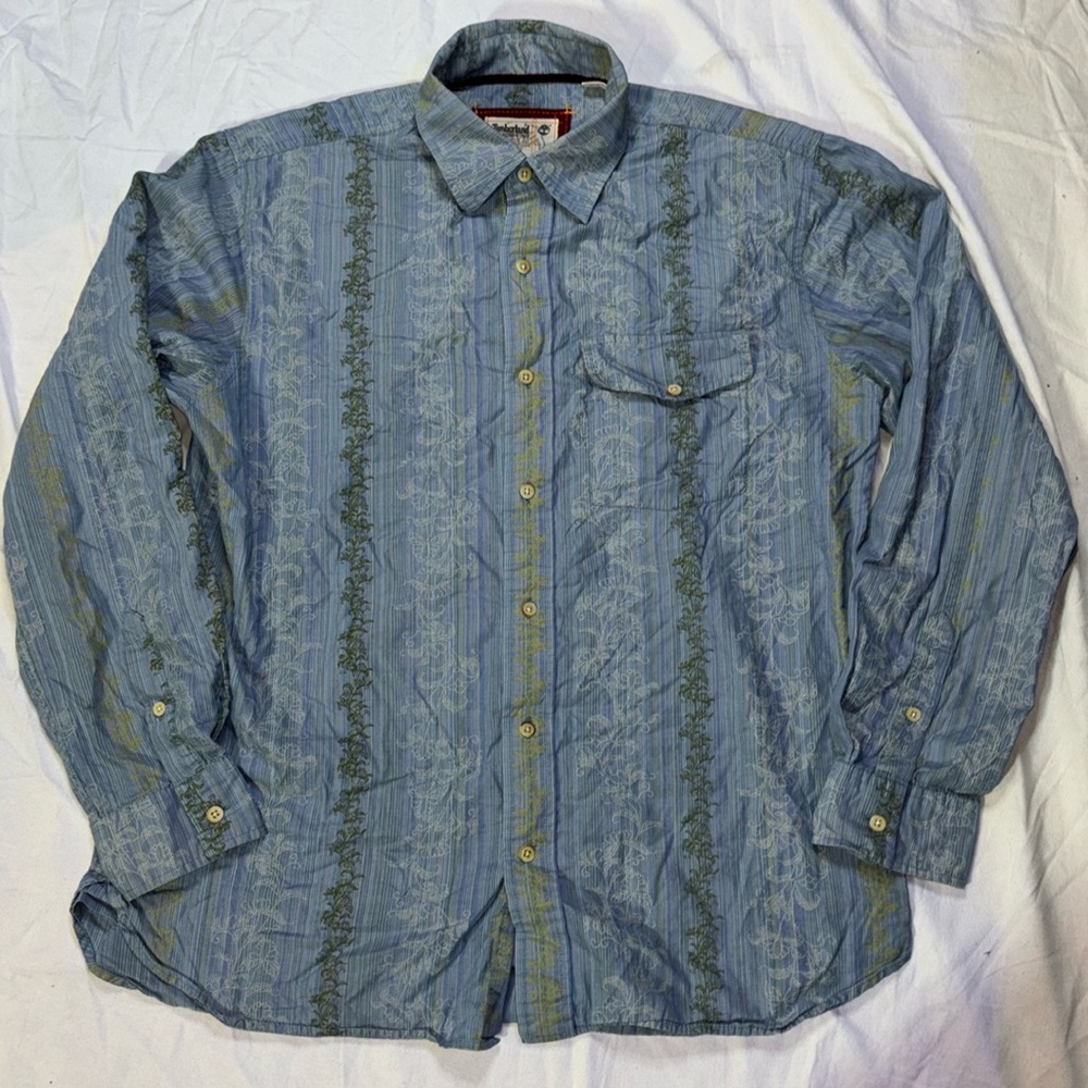 Timberland Men’s Tropical Striped Button up shirt Size Medium